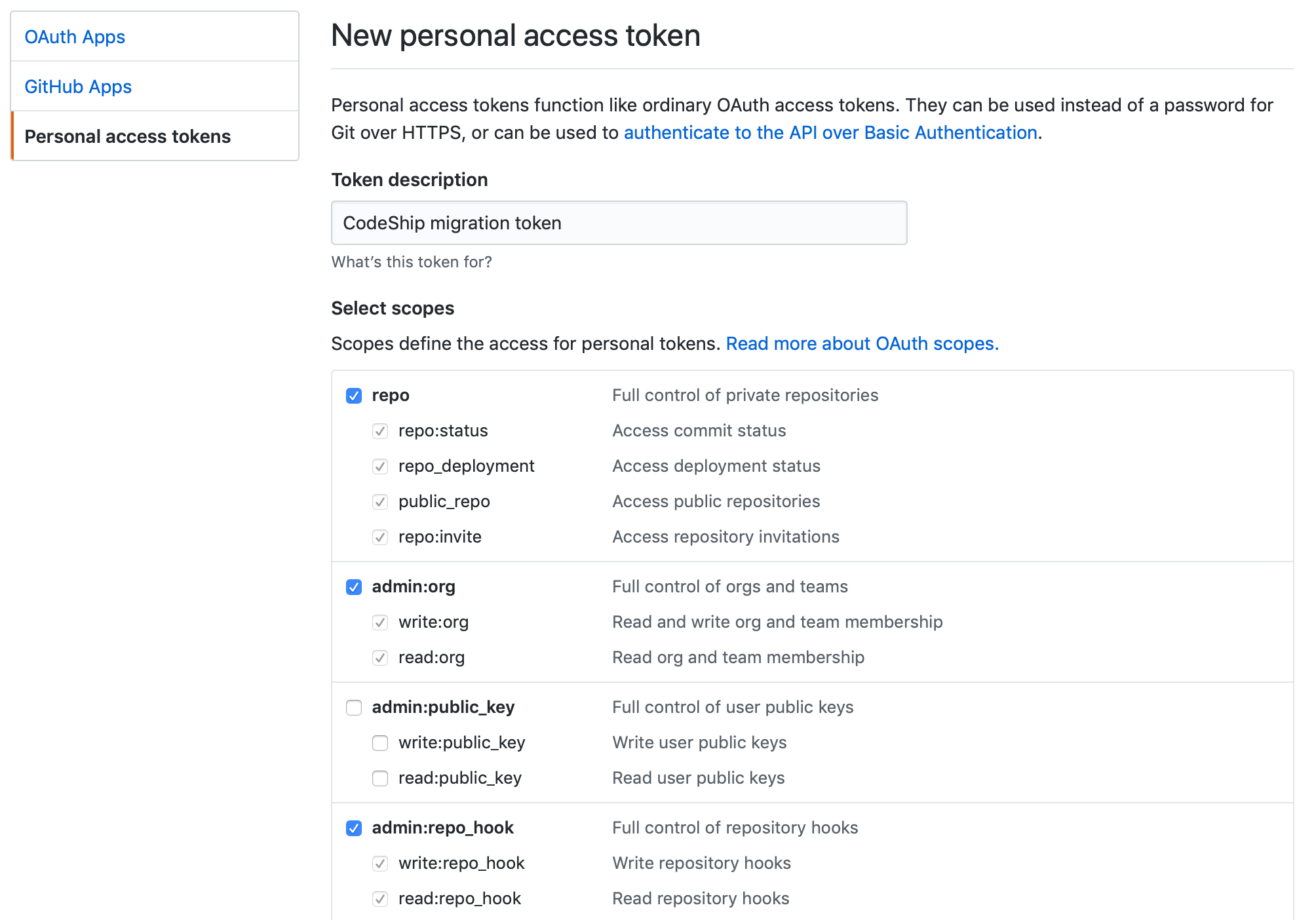 GitHub new personal access token