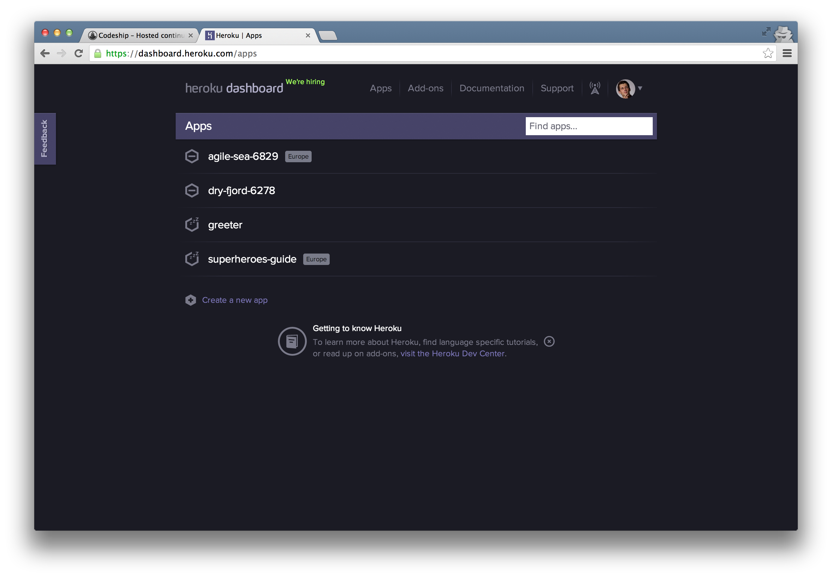 You are on the Heroku page now