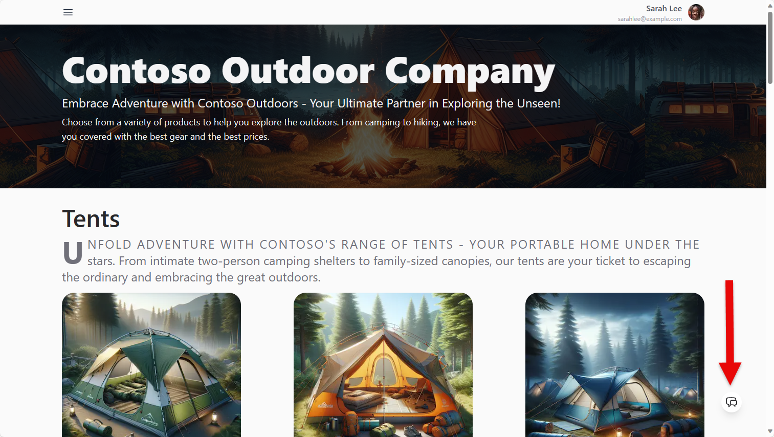 Contoso Outdoors Home Page
