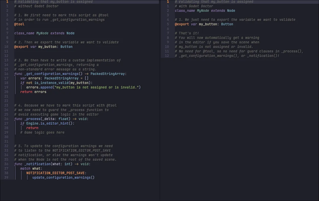 Before and After Godot Doctor
