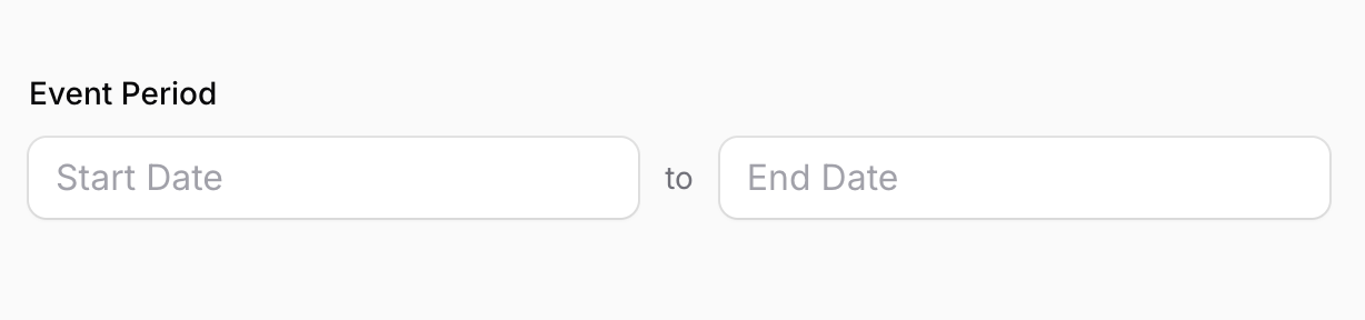 The DateRangePicker field in its default empty state, showing placeholders.