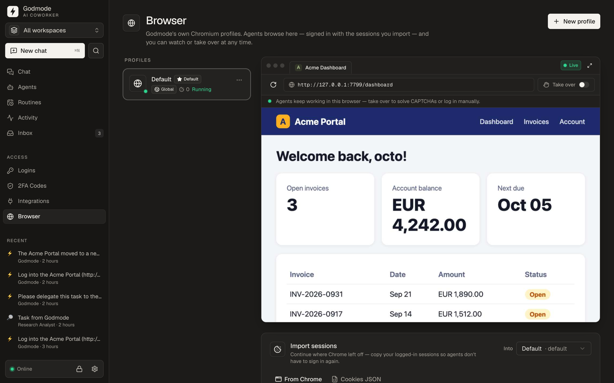 Managed browser with live view