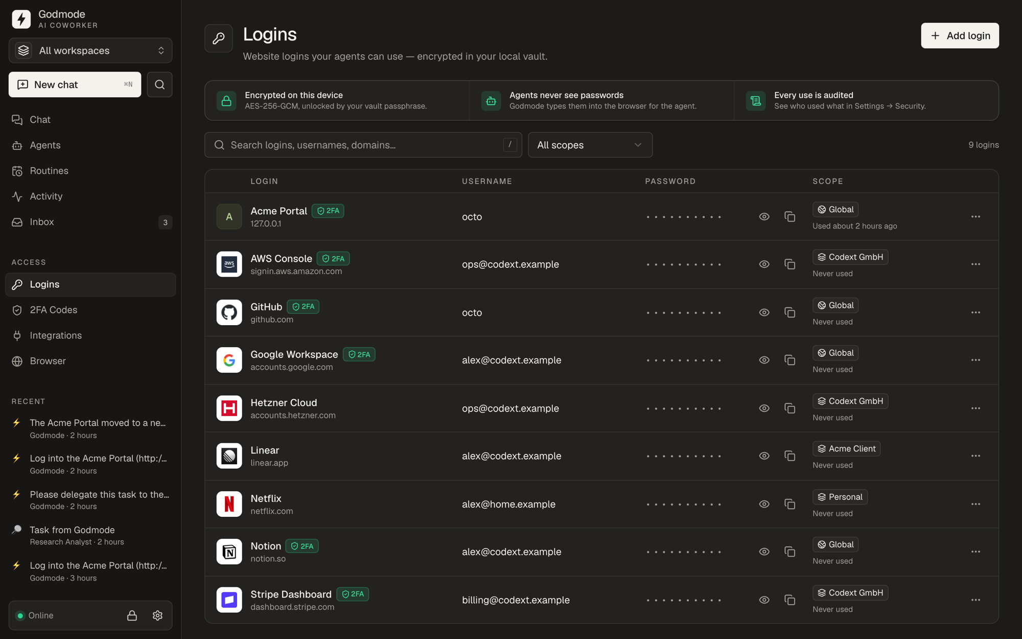 Vault logins