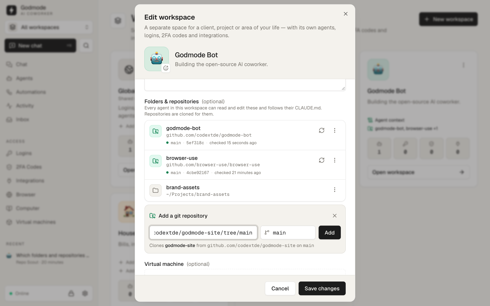Add a git repository to a workspace