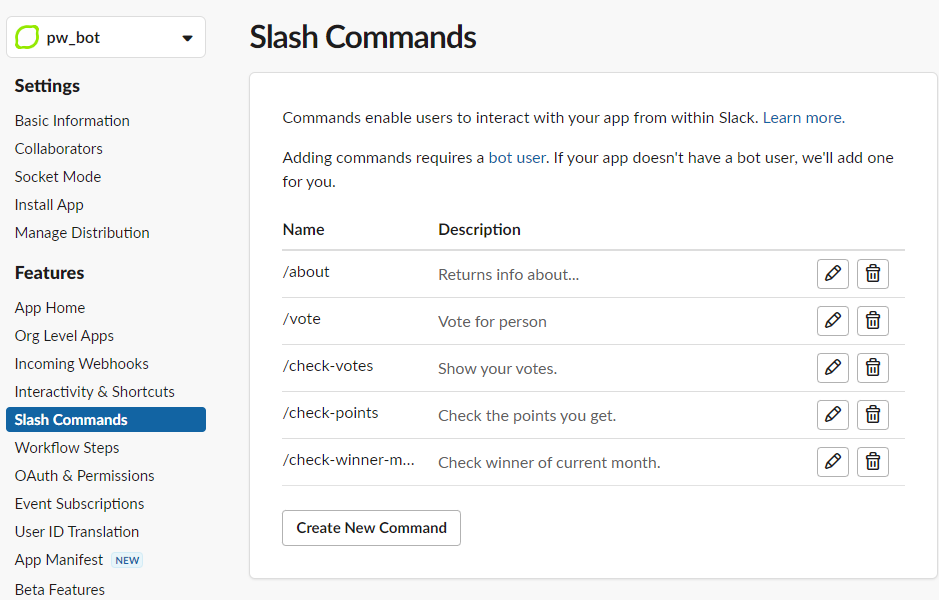 Setting slash commands