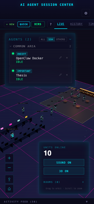 Mobile — 3D cyberdrome with session list