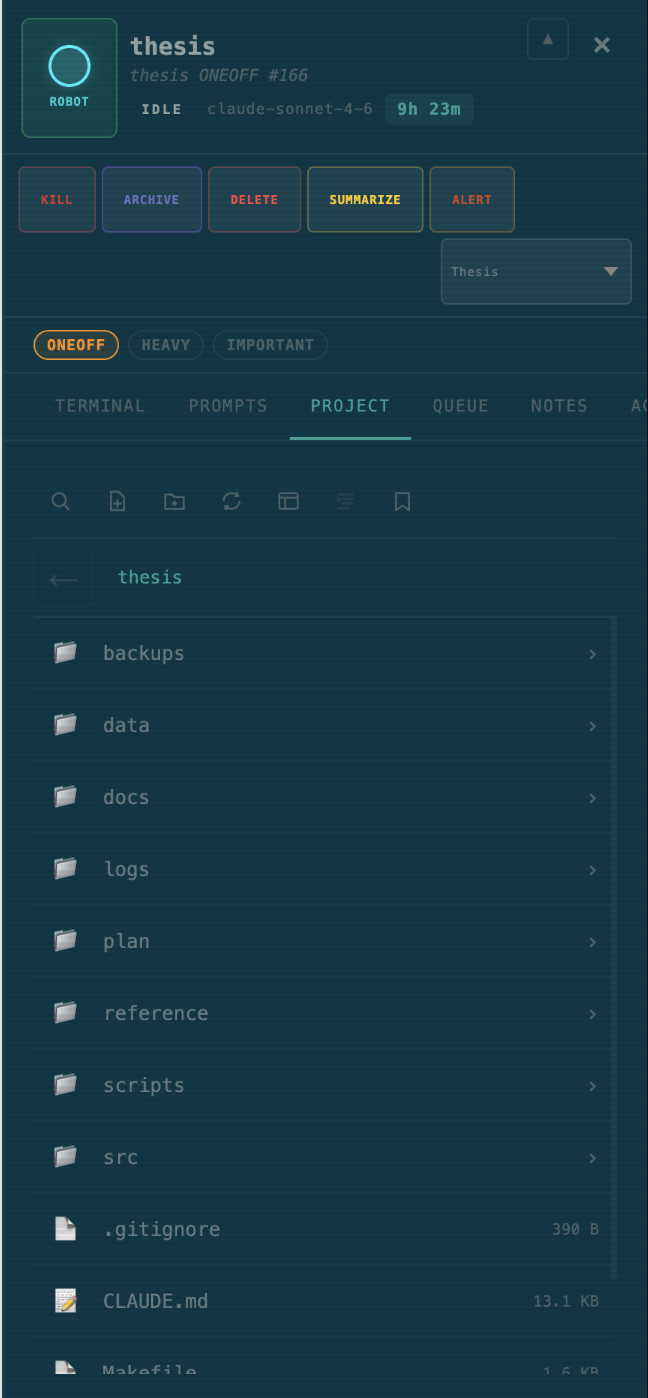 Mobile — project file browser