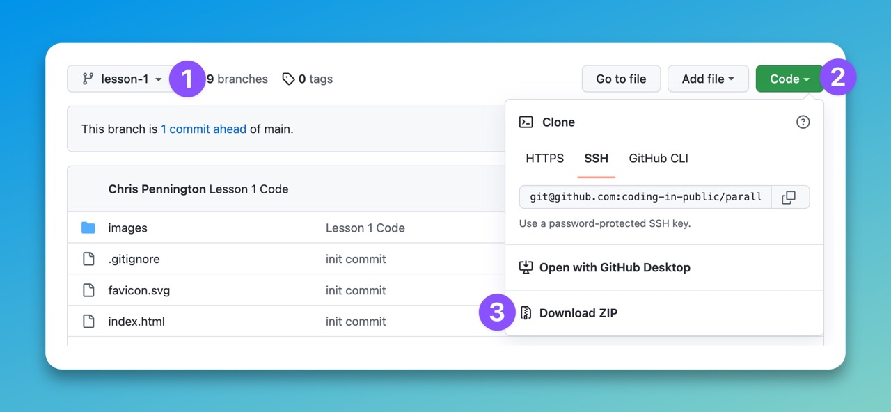 Preview of downloading code in github