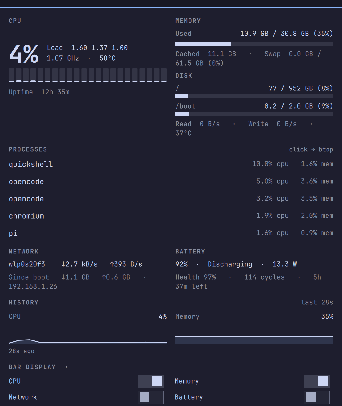System Pulse detail popup