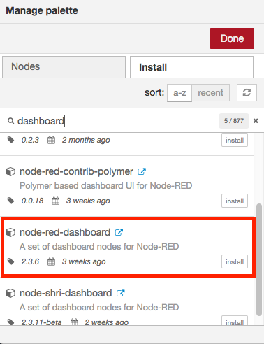 node-red palette manager dashboard