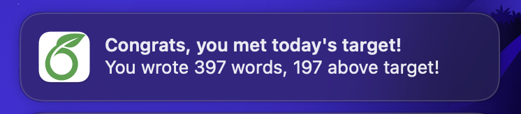 notification center wordcount hour