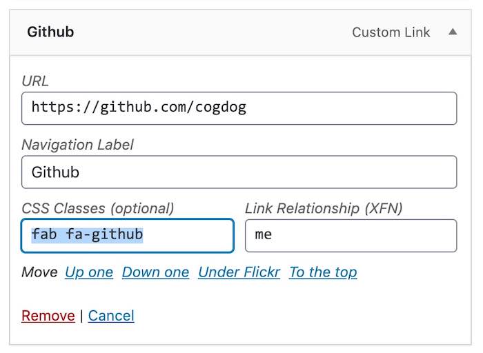 Adding Font Awesome classes to Github menu item