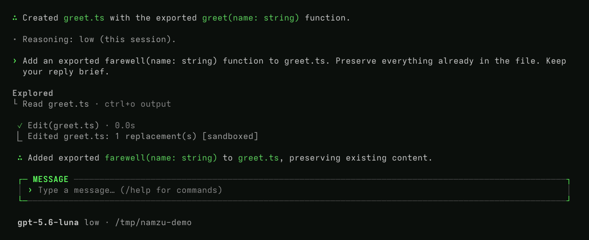 A resumed conversation reads an updated file before editing