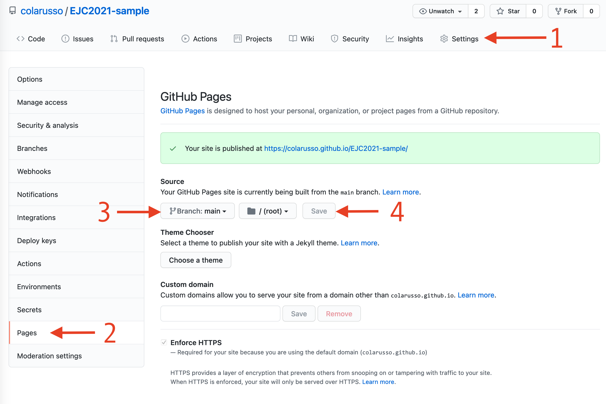 GitHub Pages Options