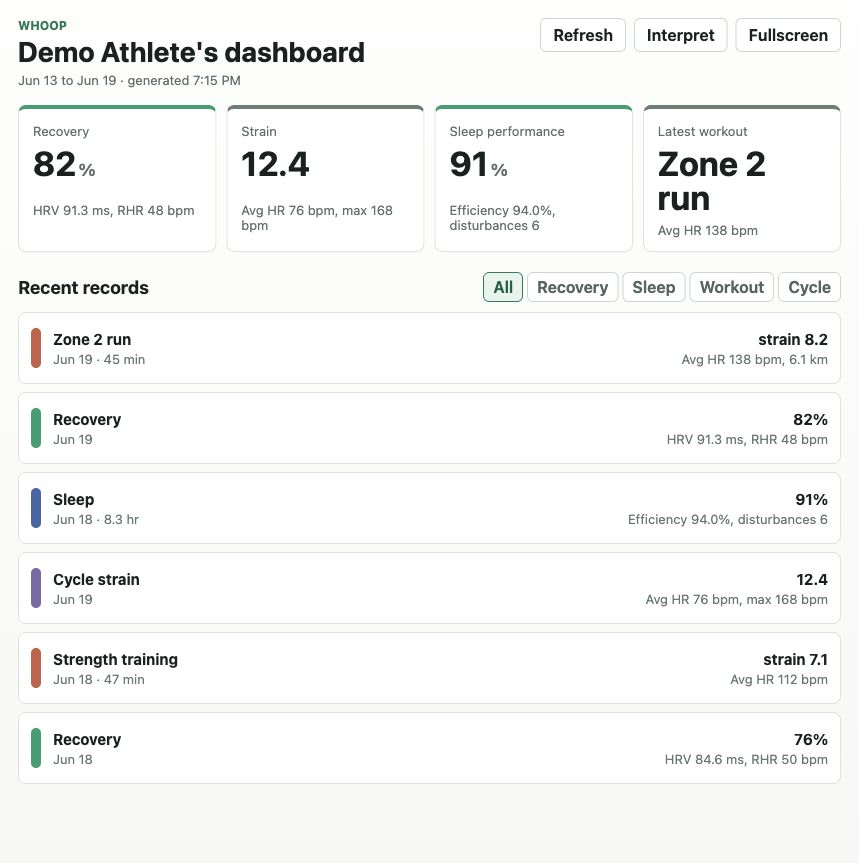 WHOOP dashboard desktop screenshot