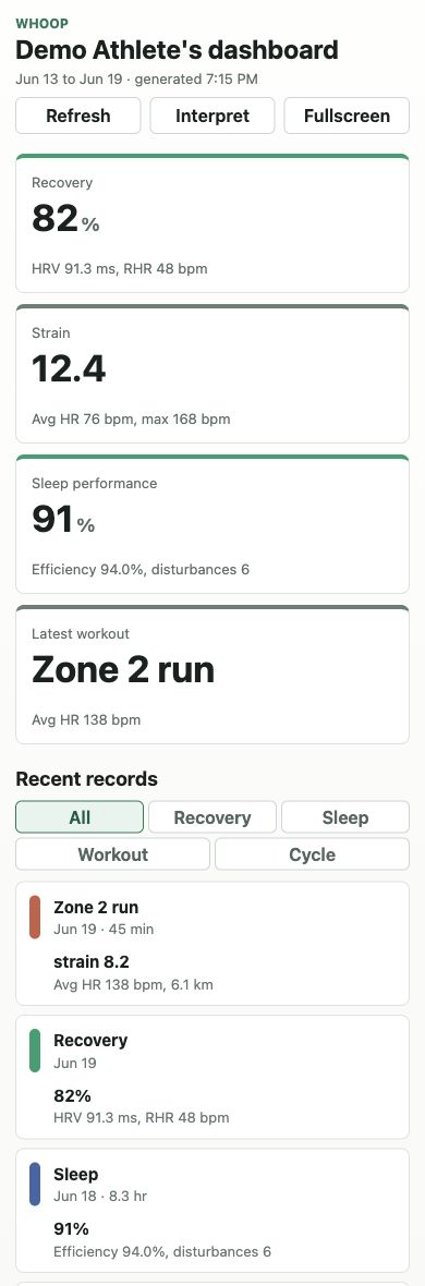 WHOOP dashboard mobile screenshot