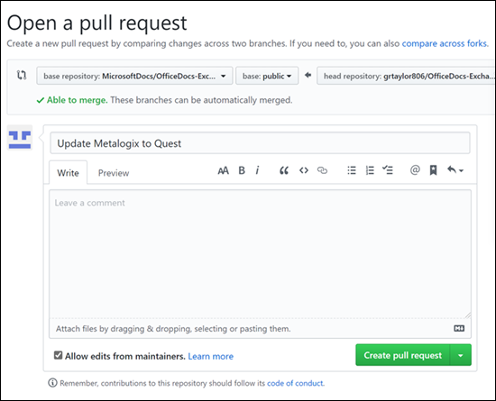 Open a pull request page.