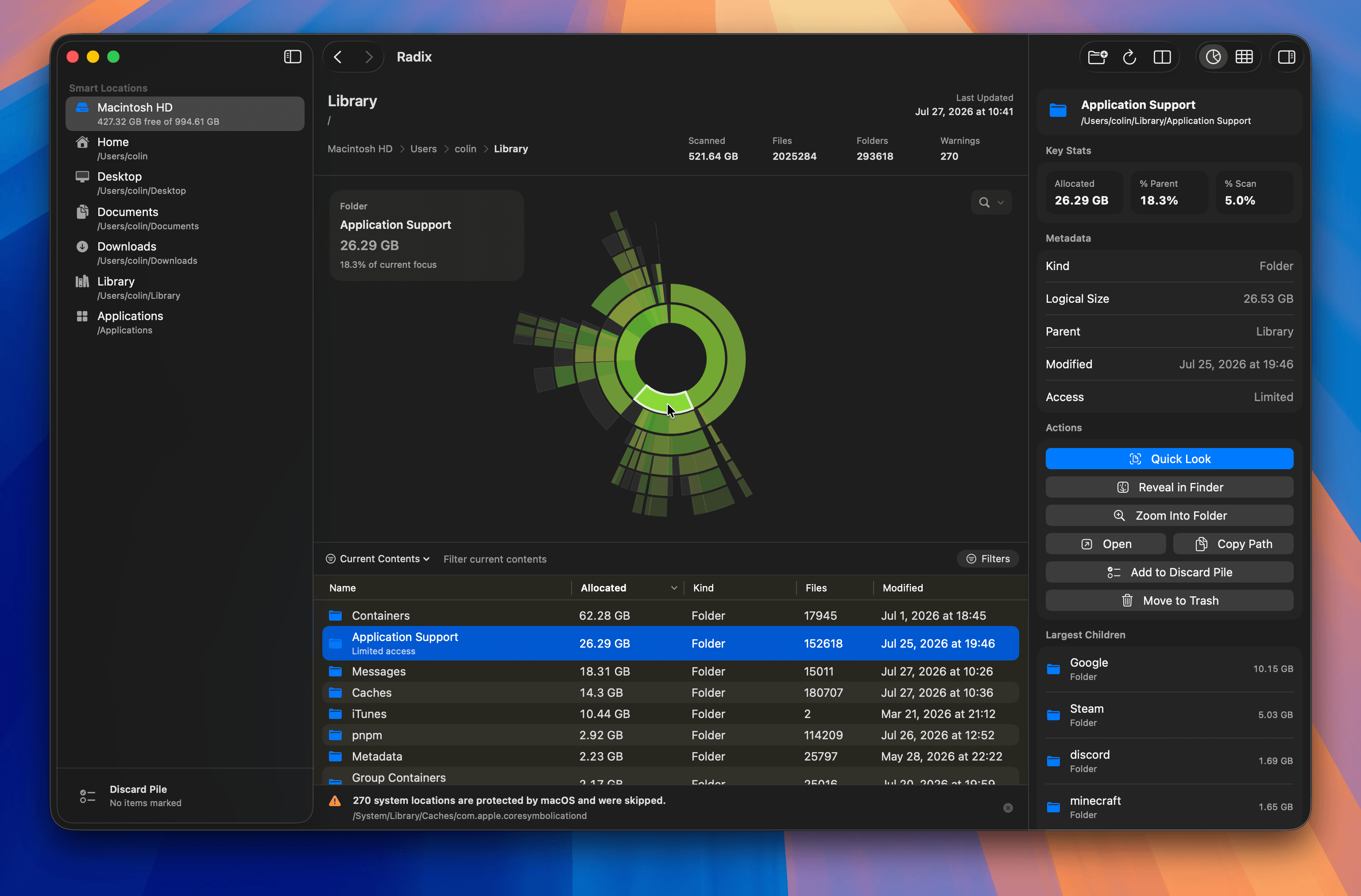 Radix — a visual map of disk usage showing which folders eat the most space