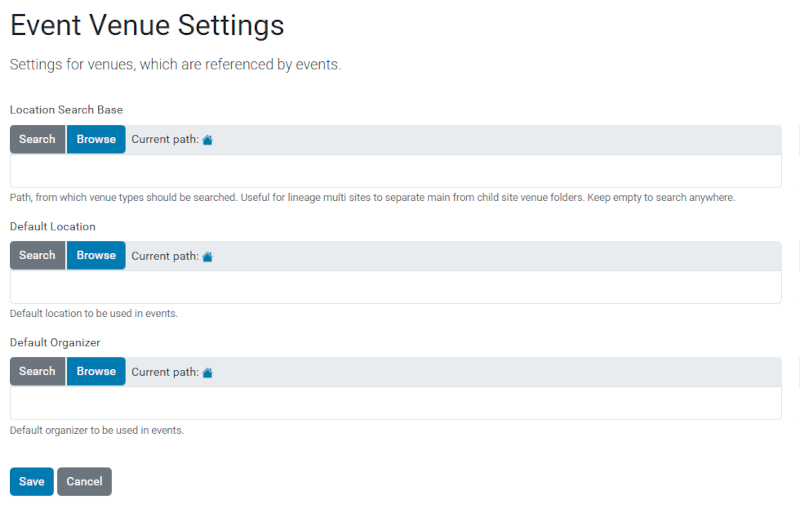The 'Event Venue Settings' control panel