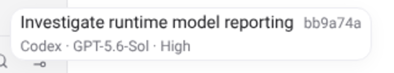Tab tooltip showing Codex, model and thinking
