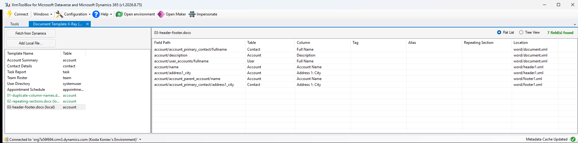 Header and footer fields