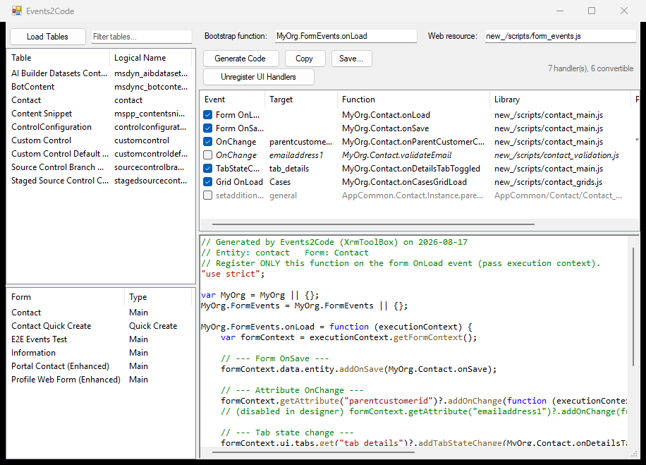 Events2Code in a narrow window