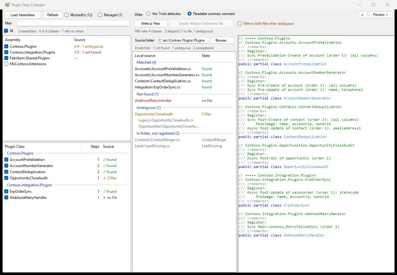 The same classes with the readable summary comment selected