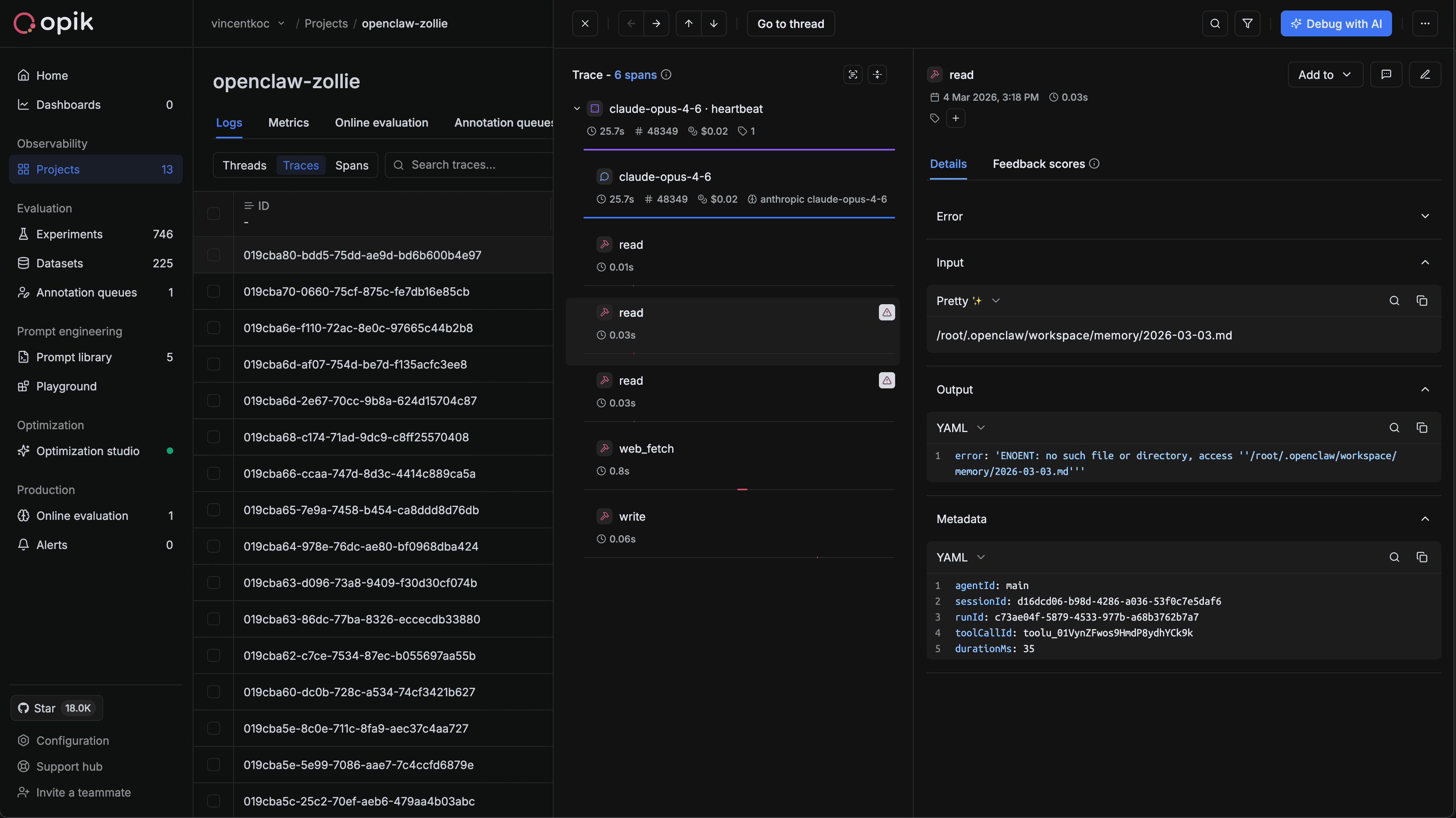 Openclaw on Opik Demo