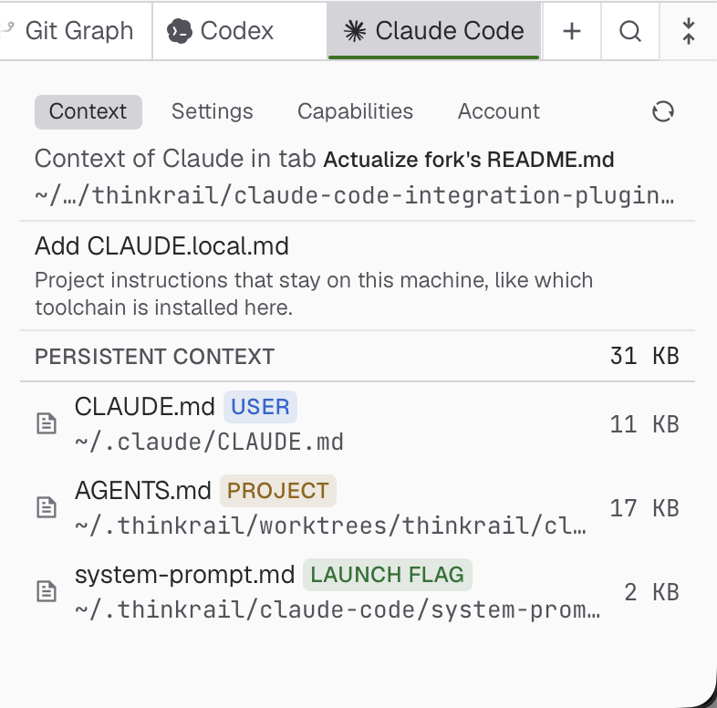 Claude Code persistent context tab