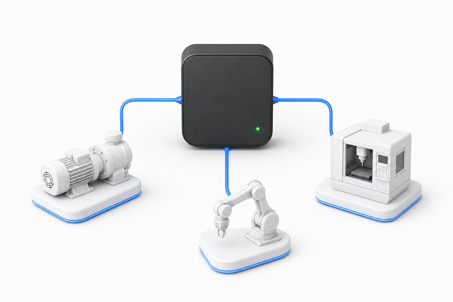 Read-only machine-care diagnostics: a central inspection relay connected to three machine nodes