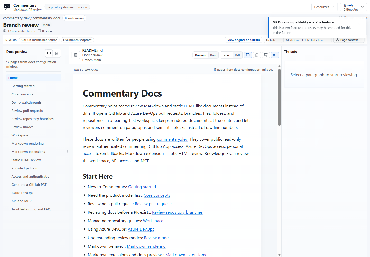 Docs preview workspace