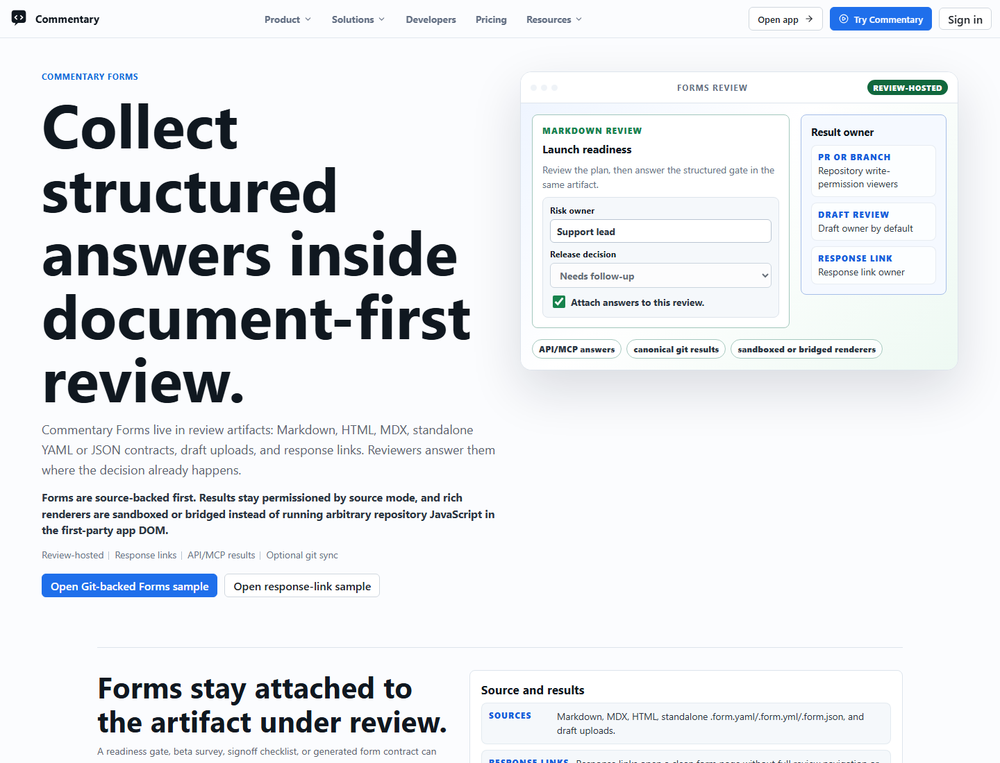 Commentary Forms product page