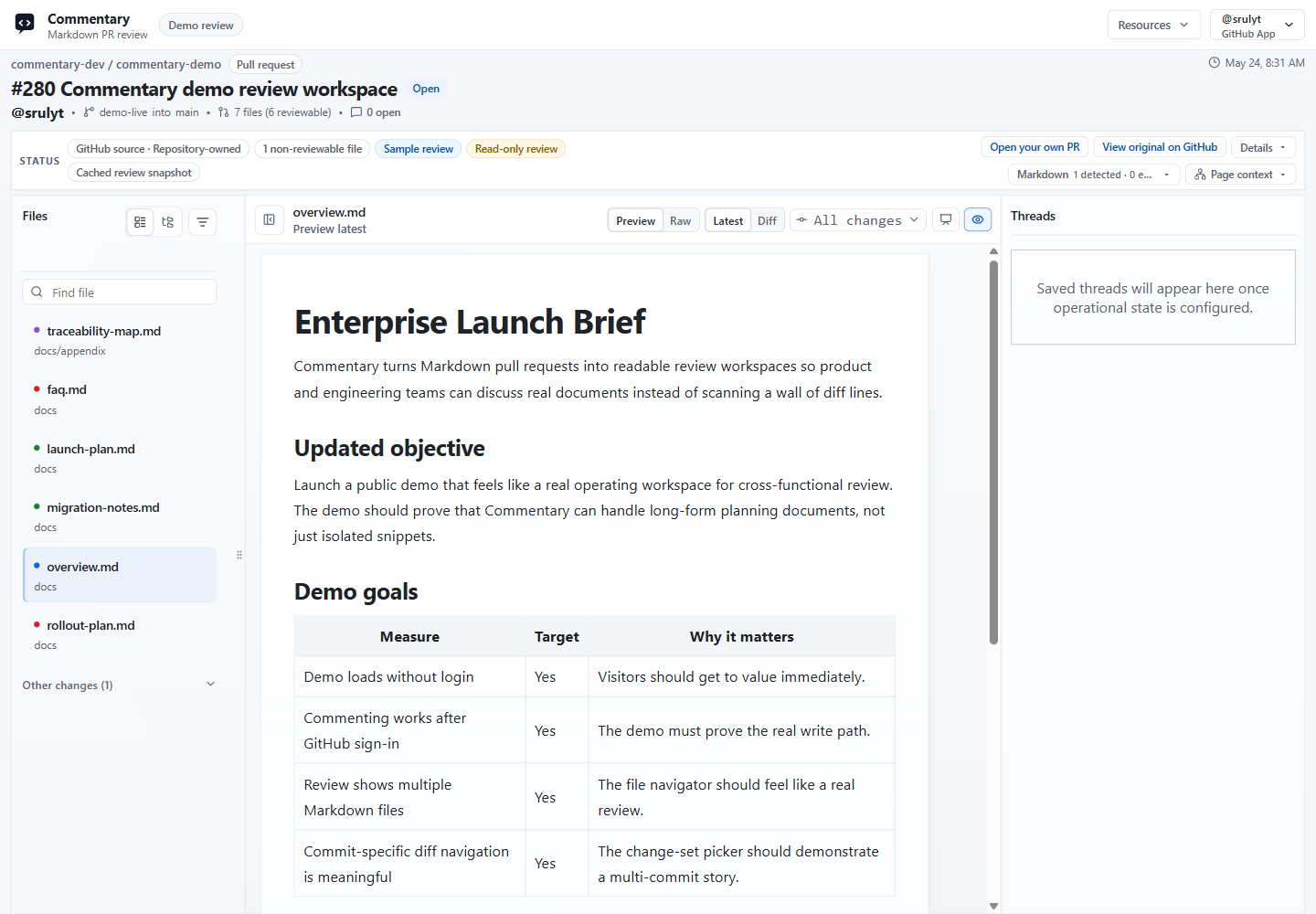 GitHub PR review workspace