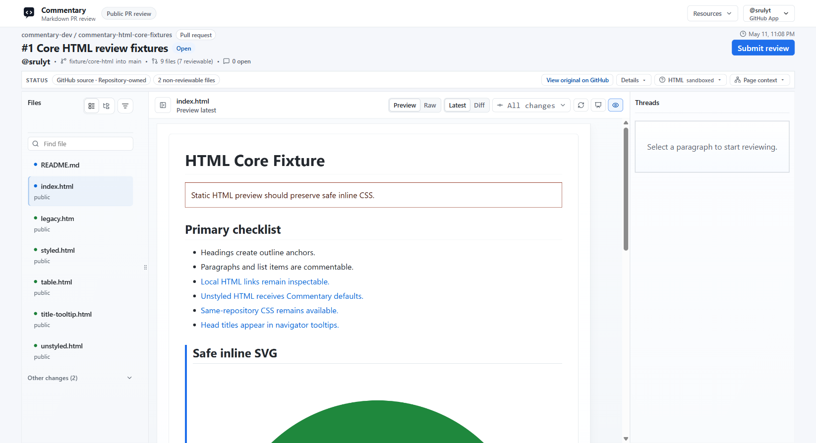 Static HTML review