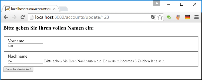 Page with i18n messages in German