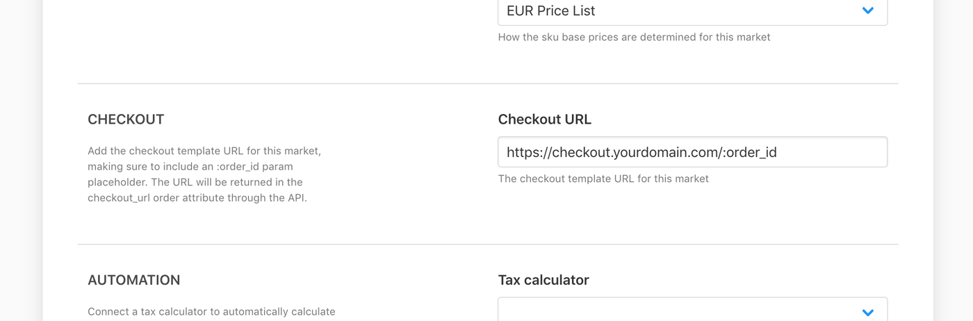 Checkout URL configuration