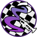 emacs logo with checkered background, a hat, and a trumpet