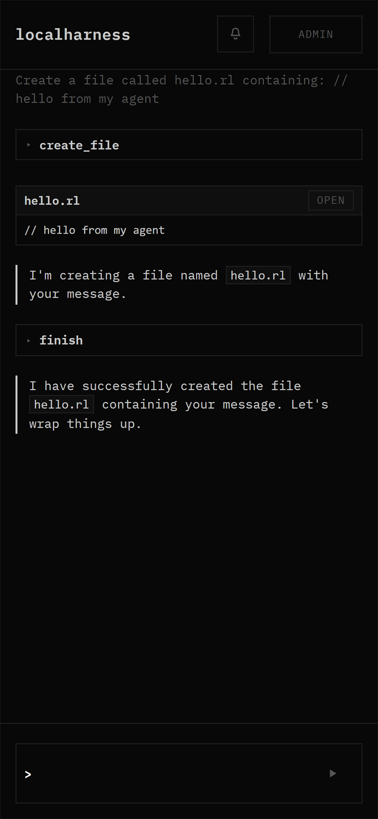 Agent chat with an inline tool call