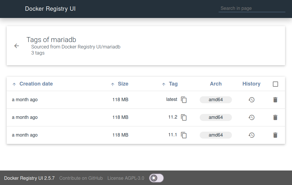 Screenshot of Docker Registry app