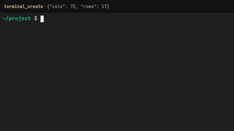 An agent opening vim, pasting a program, saving it, running it, and taking a screenshot — each step labelled with the tool call that made it