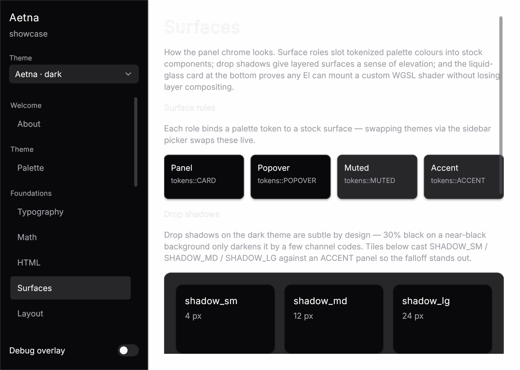 Liquid-glass section — custom shader sampling the wgpu backdrop