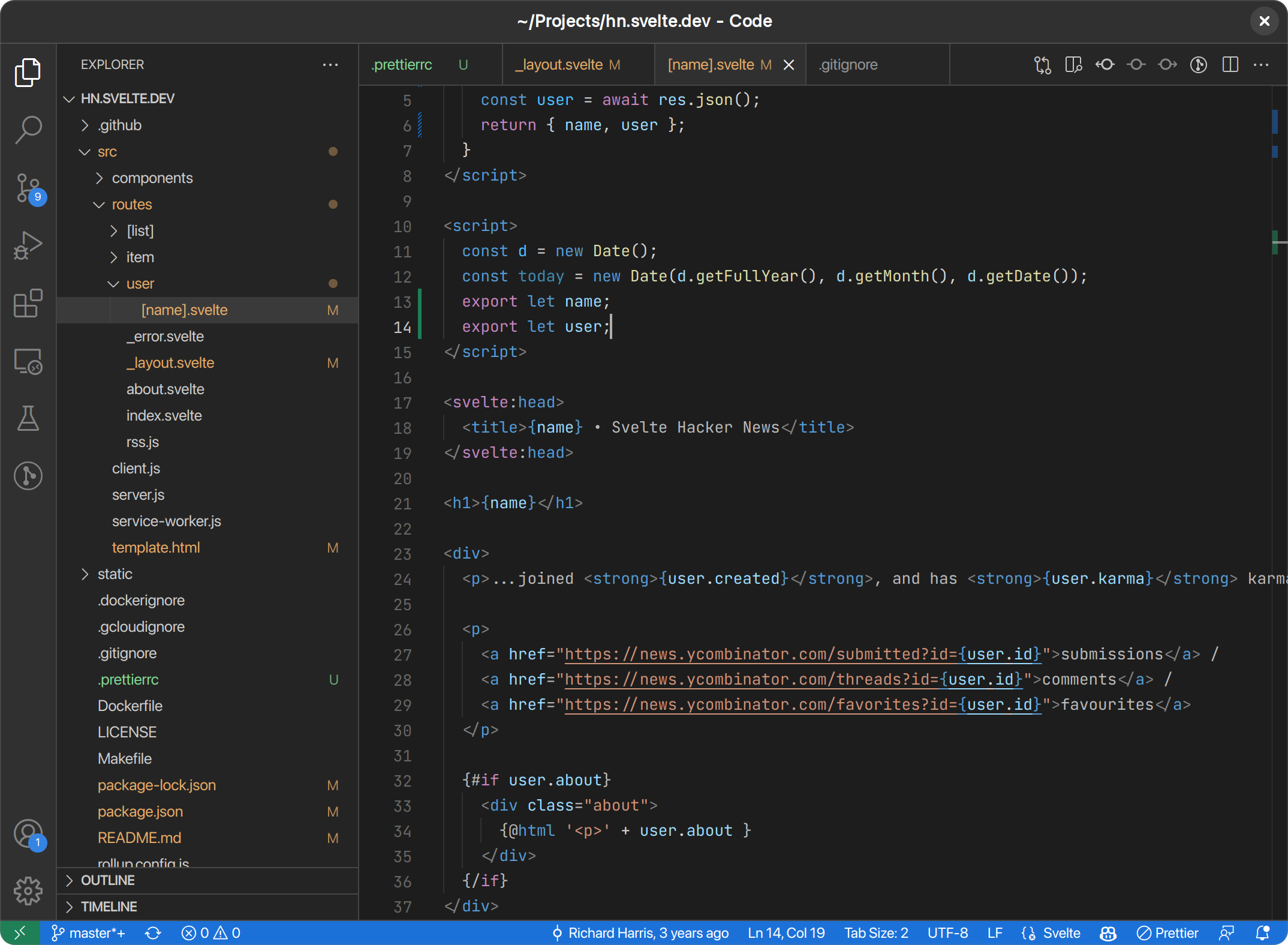 Screenshot showing the dark theme with a colorful status bar and default syntax highlighting
