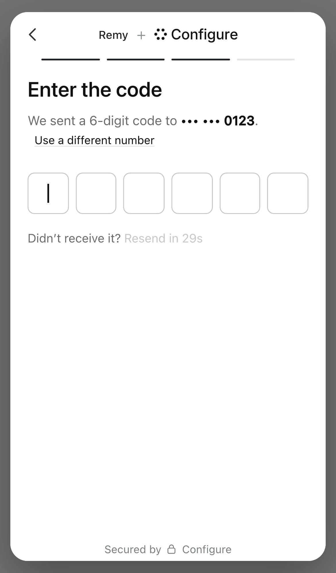The code screen on a phone
