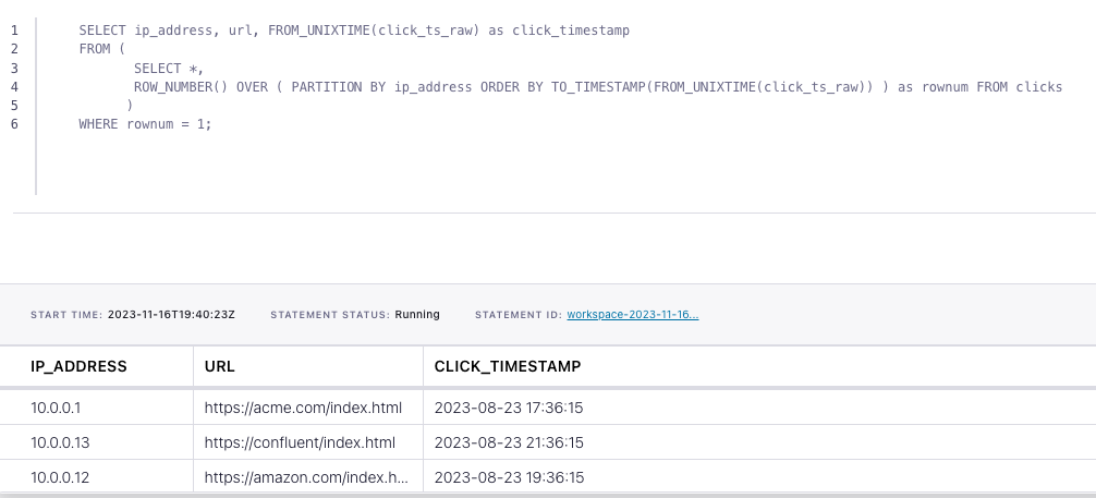 Query output