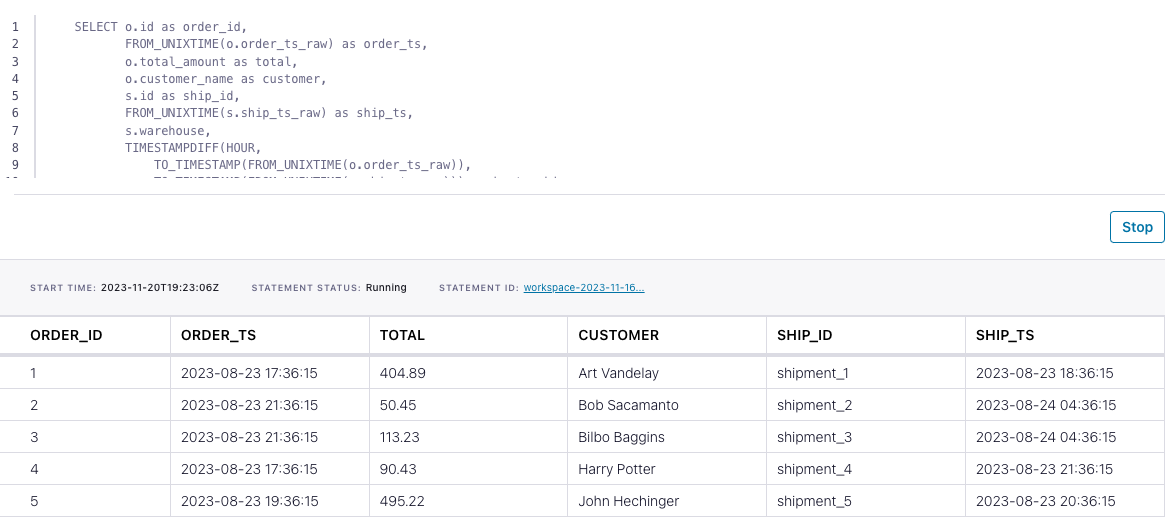 Query output