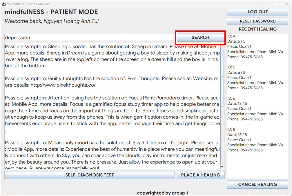 Searching in Patient Dashboard