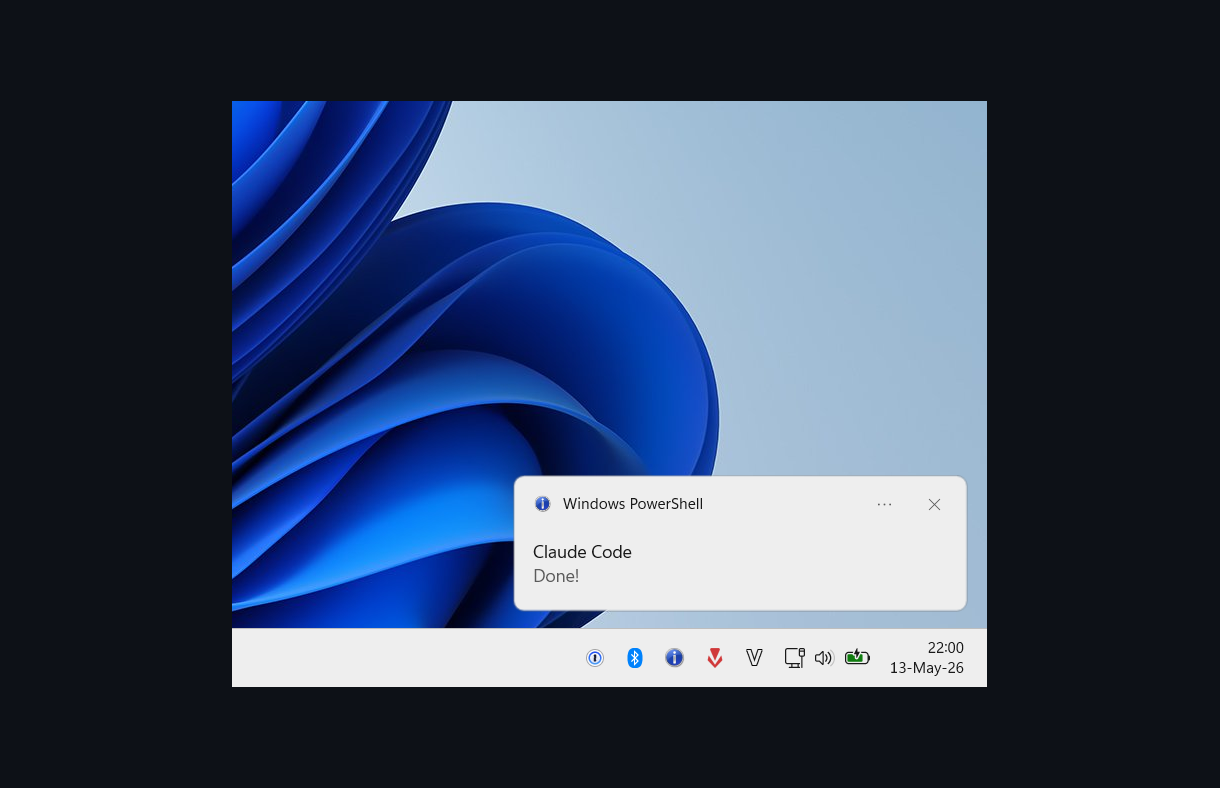 Windows balloon tip notification — Claude Code Done!