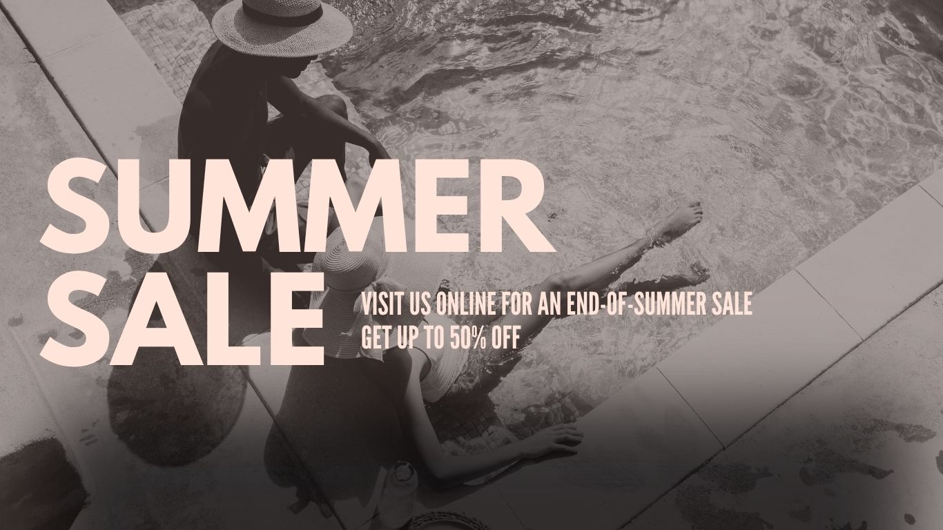 Bright summer sale banner with palm trees and bold text