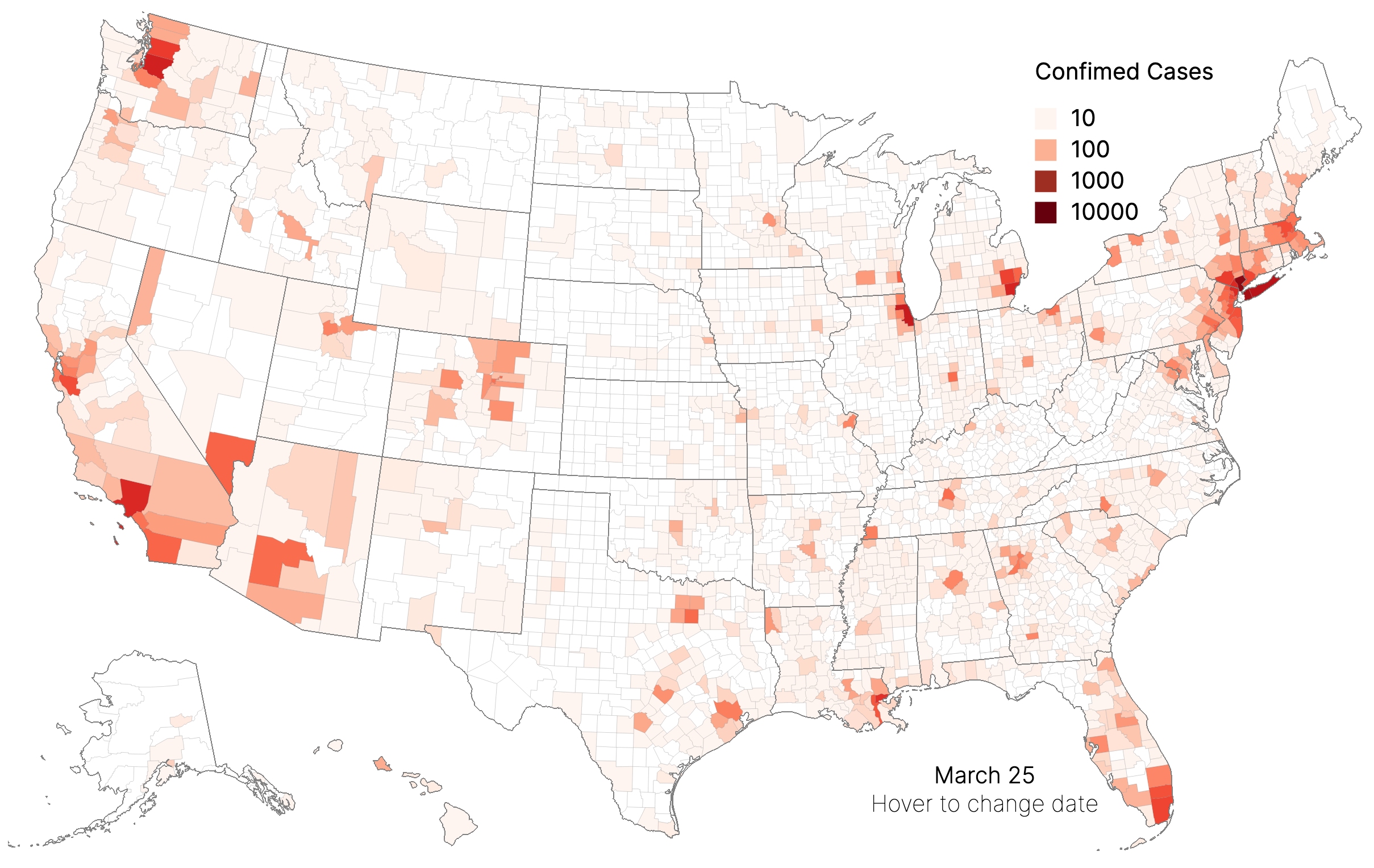 Multiple Views: Recorded COVID-19 Cases, by County