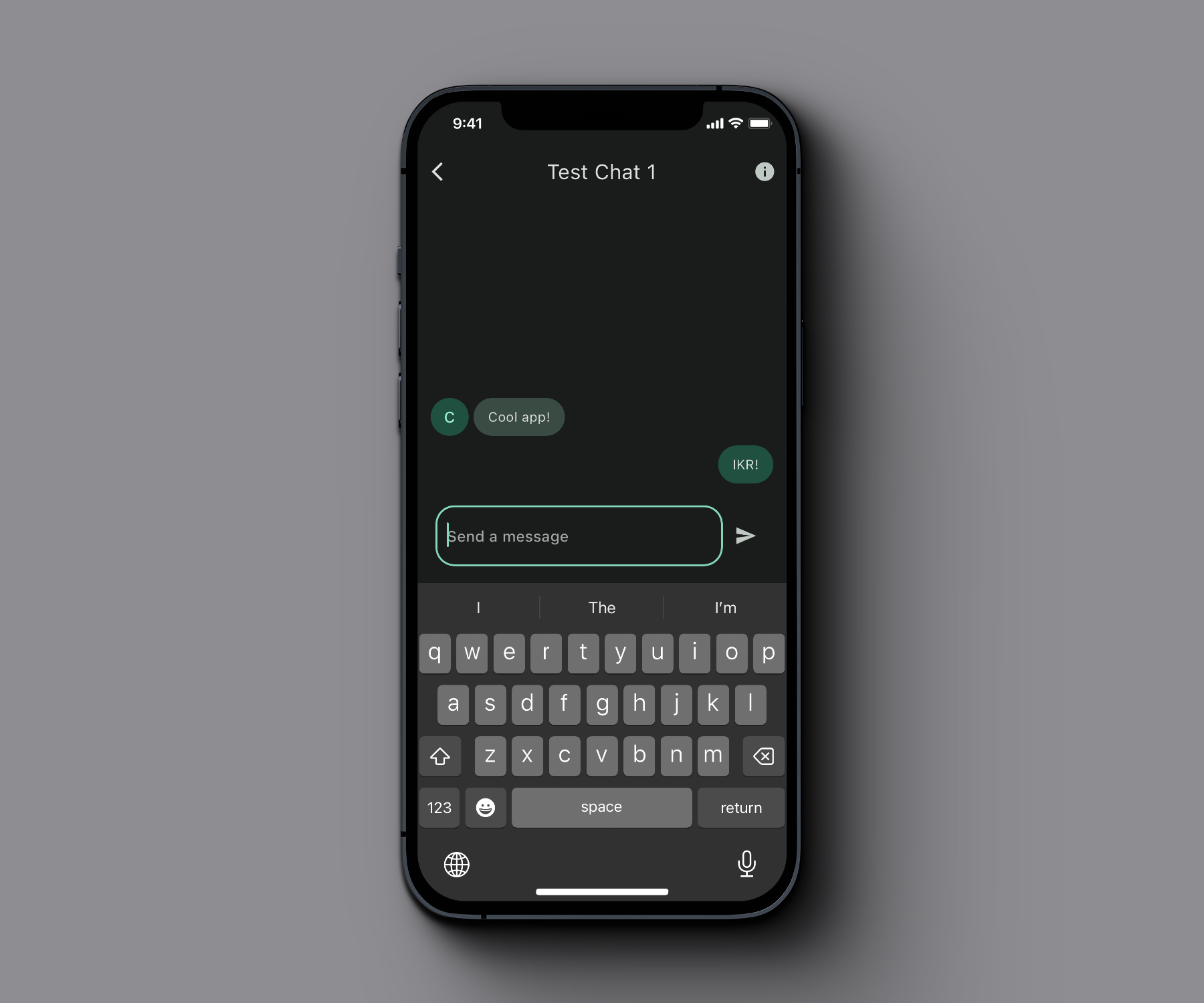 Screenshot of Viridian Chatscreen in Dark Mode